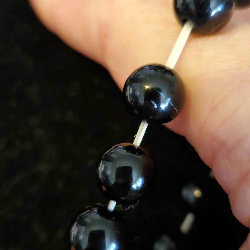 Black onyx look beaded stretch bracelet